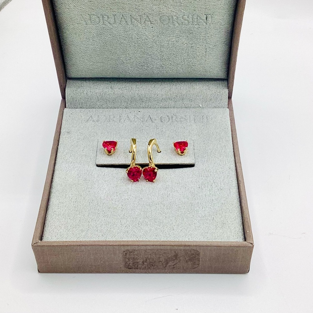 Adriana Orsini Gold and Red  Heart Earrings Set